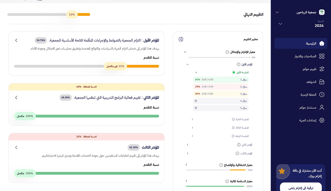 منصة حوكم - واجهة التقييم